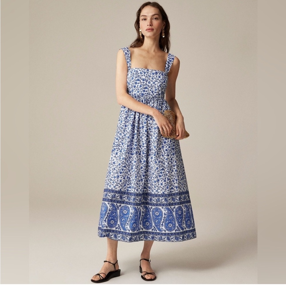 J. Crew Blue and White Smocked Tiered Sundress